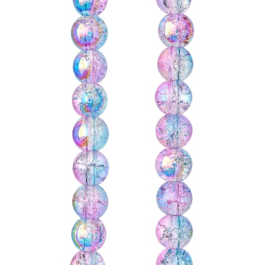 12 Pack: Pink &#x26; Blue Crackle Glass Round Beads, 8mm by Bead Landing&#x2122;